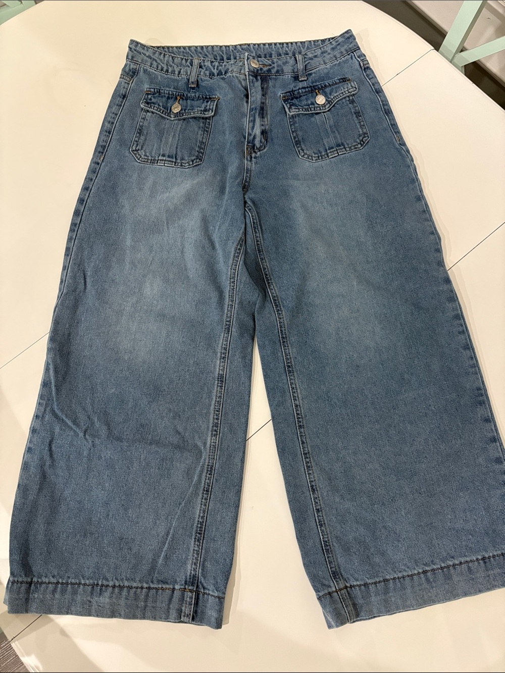 SHEIN Medium Blue Wide-Leg High-Rise Jeans